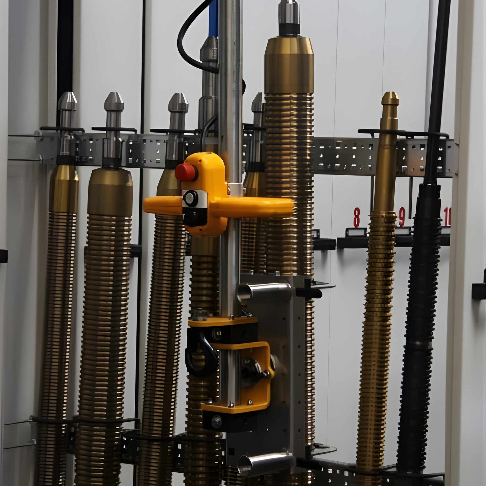 Werkzeugschrank zum Lagern von Räumnadeln mit schwenkbarer Hebevorrichtung